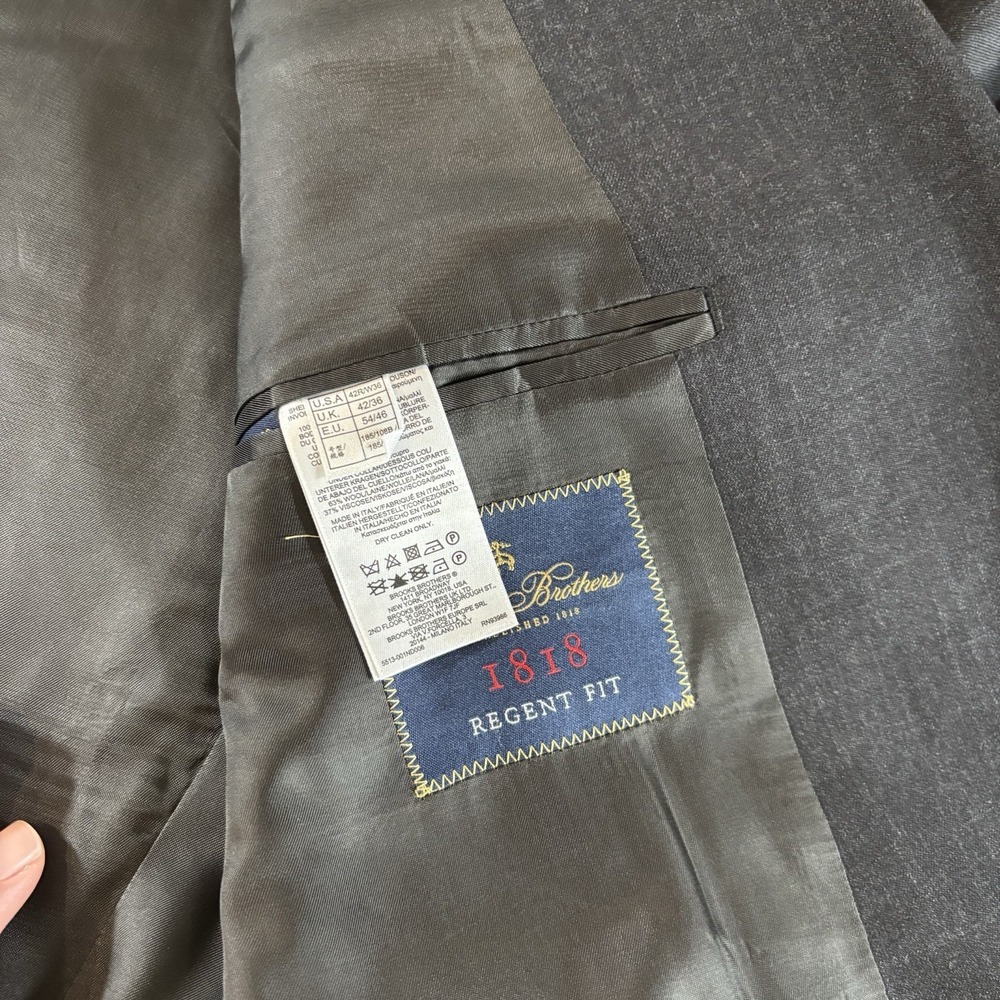 Brooks Brothers 1818 Regent Fit 42R Charcoal Gray 100% Wool Blazer Made in Italy - Picture 7 of 8